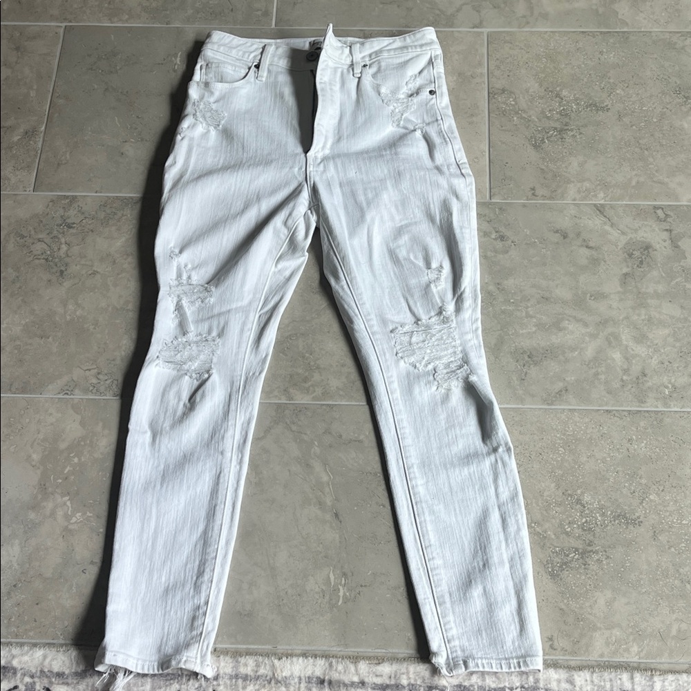 Abercrombie & Fitch White Distressed Super Skinny High Rise Jeans